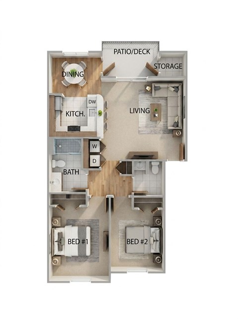 Floor plan for 2 beds, 1 bath, 870 sqft